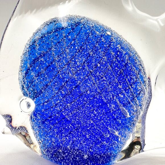 Vintage Patricia Faye Art Glass Fish Paperweight Hand Blown Blue Silver Signed - Picture 5 of 13